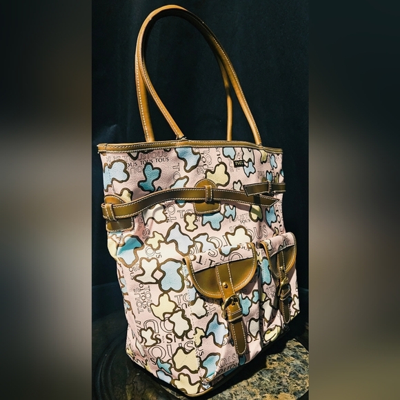 Tous Handbag Bag Tote Kaos Leather Multicolor Multi Bear Patchwork Logo LTD ED - Picture 3 of 15